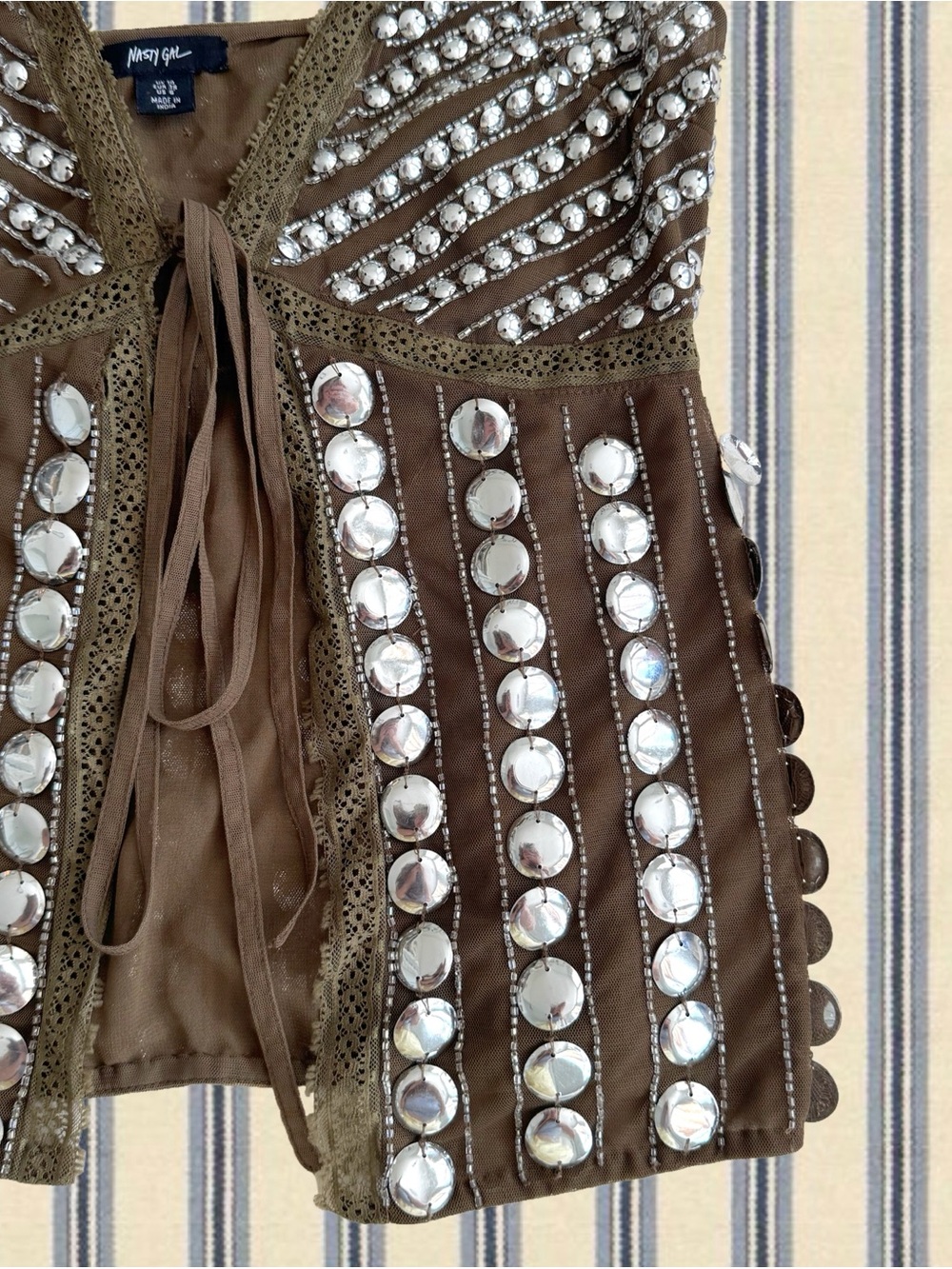 Nasty Gal Green Beaded Lace-Up Cami Top - Picture 4 of 5